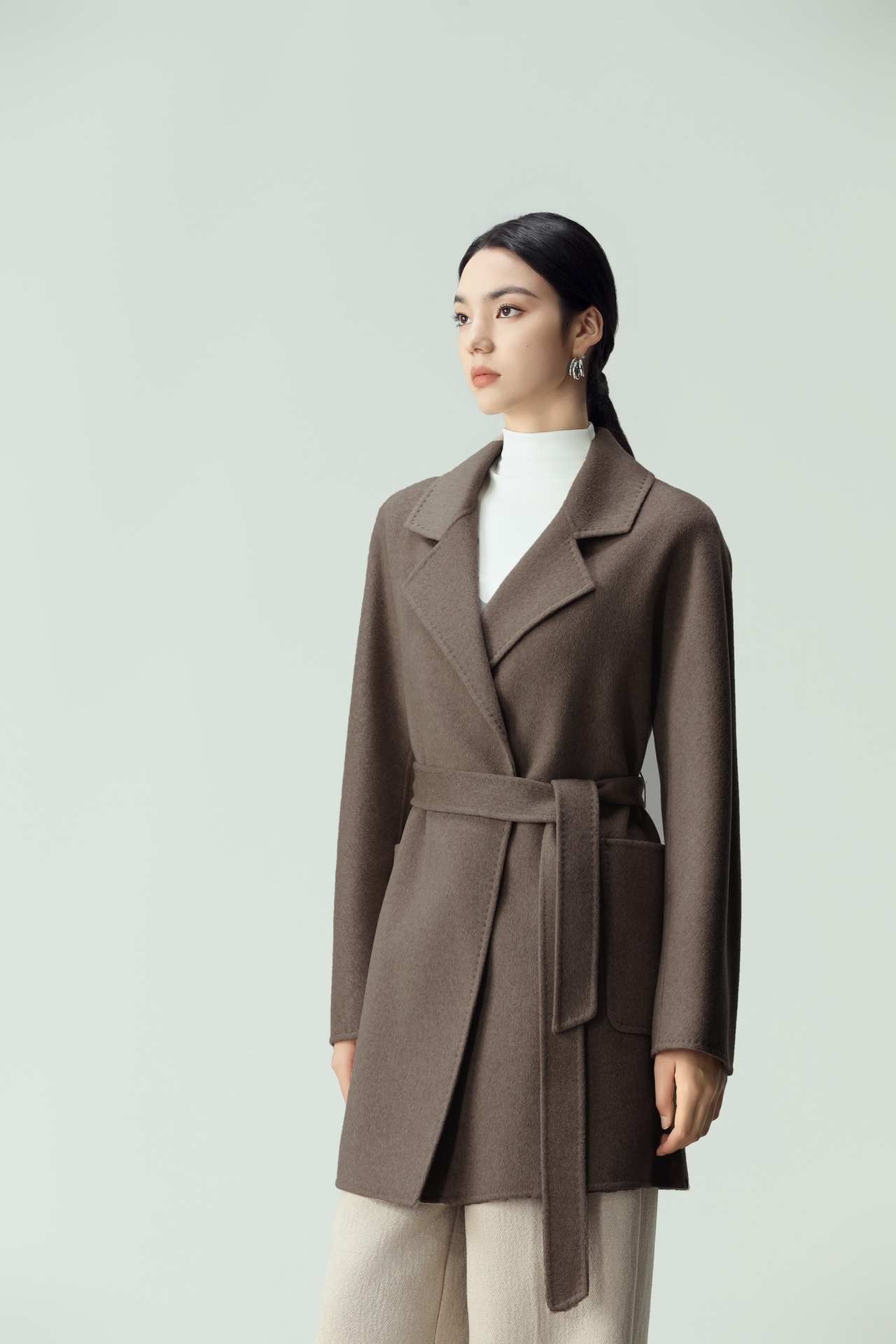 High Quality 100% Wool Coat Classic Office Lady Cashmere Winter Overcoat for Women