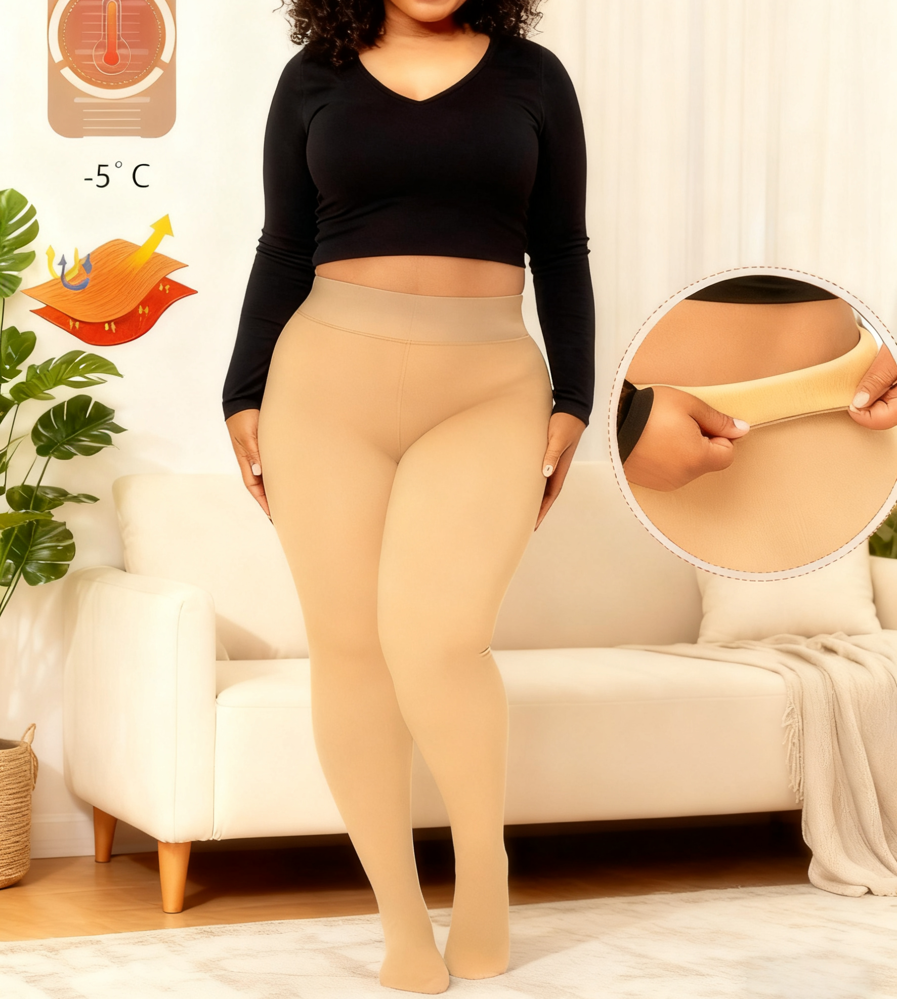 Plus Size Thick Fleece Lined Thermal Leggings Women High Waist Stretch Warm Pantyhose Long Winter Tights for Outfit