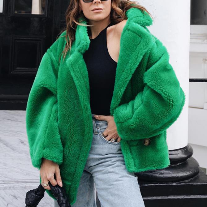 Winter Women Long Trench Green Faux Fur Emerald Puffer Parka Jacket Coat for Women