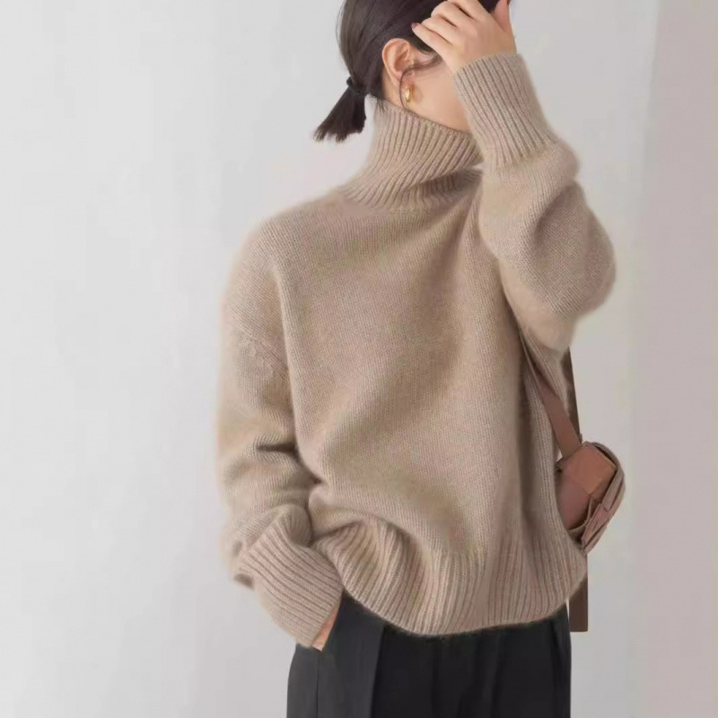 European Goods Cross-border Autumn Winter Turtleneck Sweater Women's Loose Thick Wool Blend Knitted Pullover Korean Style