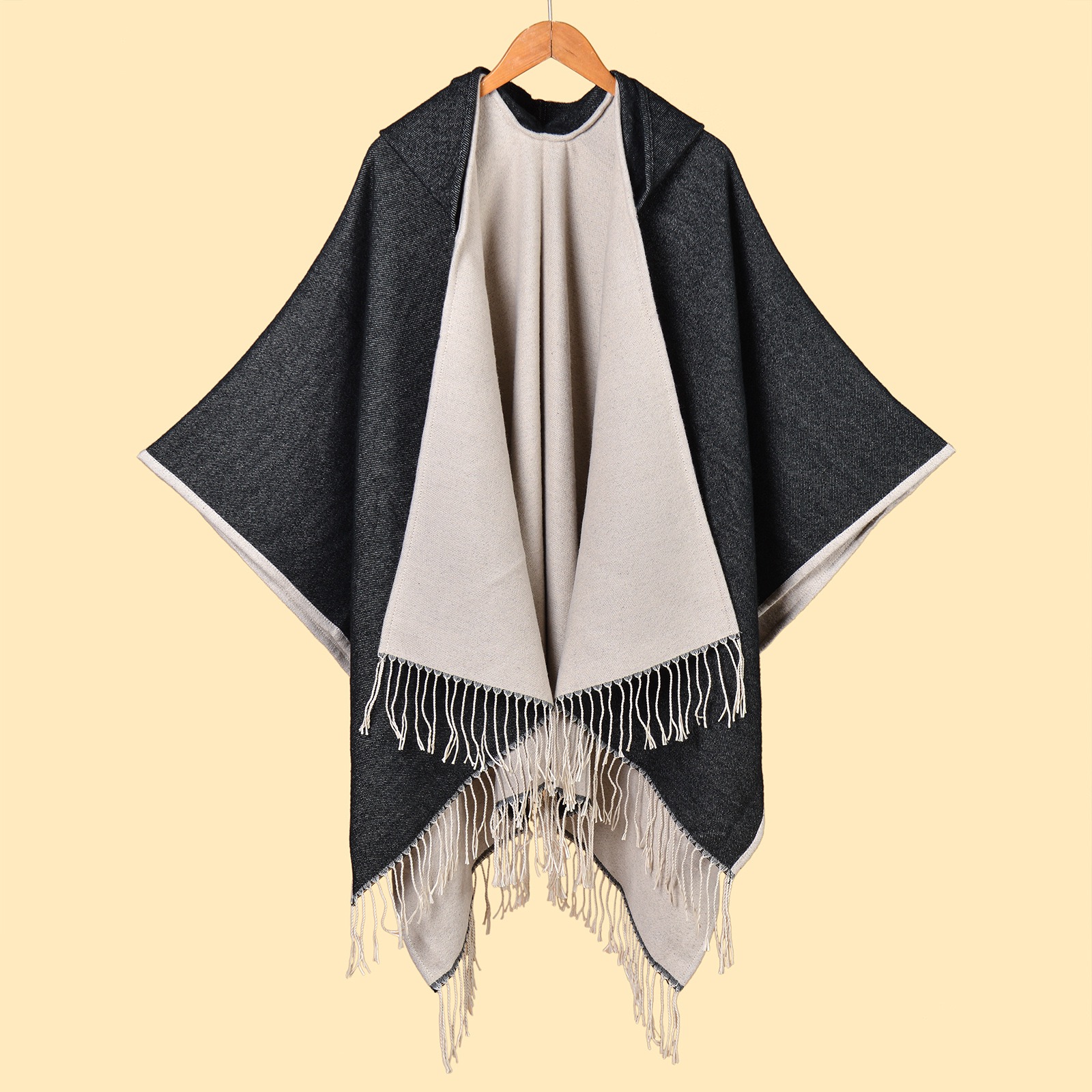 New Plain Color Jacquard Tassel Cardigans Winter Warm Thick Ponchos Shawls Unisex Outwear Windproof Blanket Cloaks Capes Ponchos