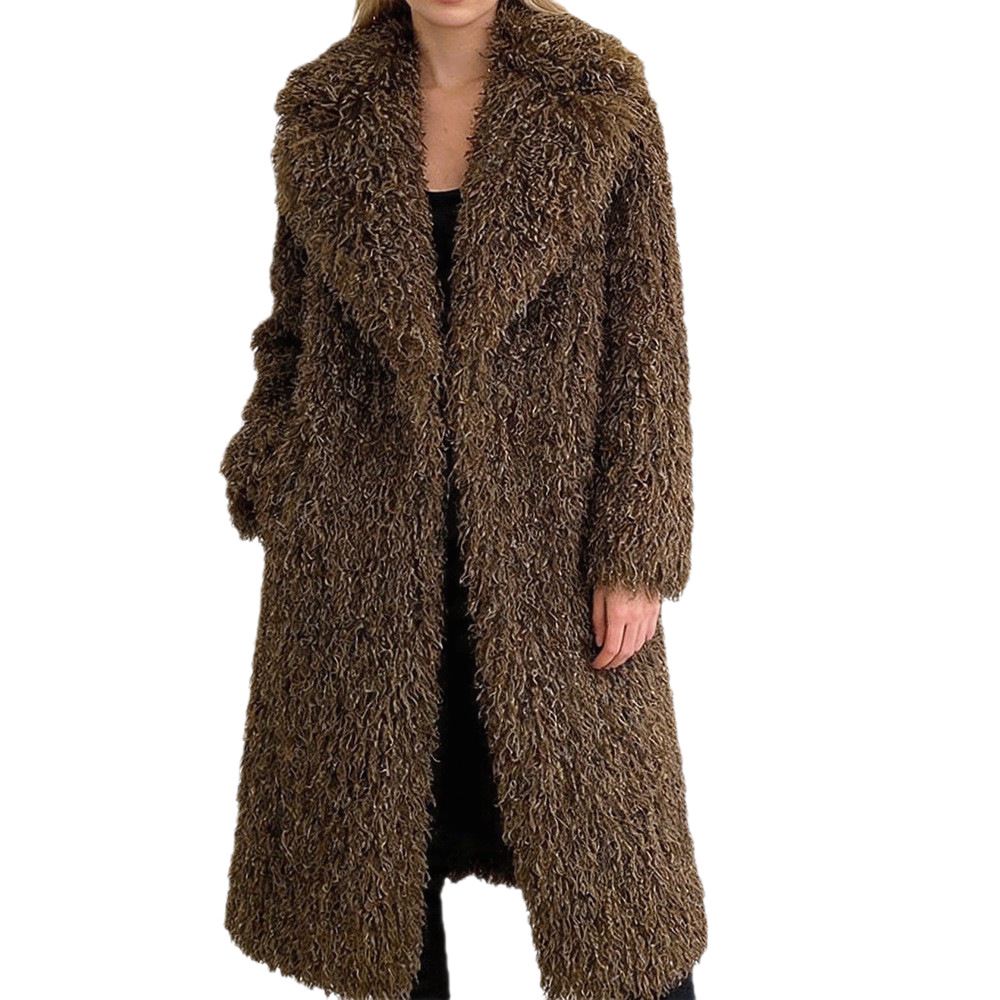 New Autumn/Winter Slim Faux Shearling Fur Coat for Women Long Blazer-Style Coat with Turn-Down Collar Stylish and Warm