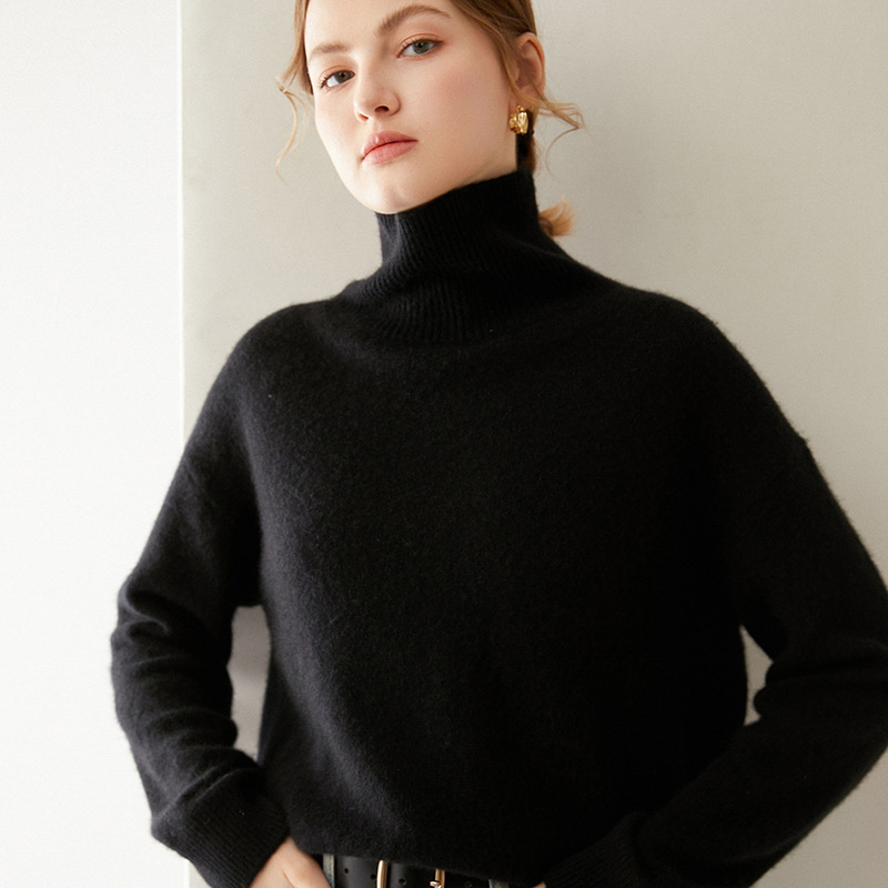 European Goods Cross-border Autumn Winter Turtleneck Sweater Women's Loose Thick Wool Blend Knitted Pullover Korean Style