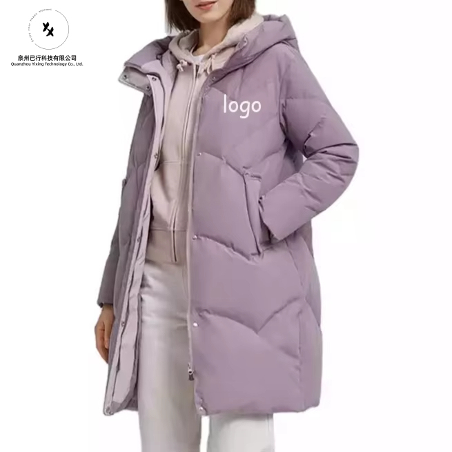 Custom Winter Windproof Long Puffer Women Hooded Zipper Down Coats for Women Winter Fashion
