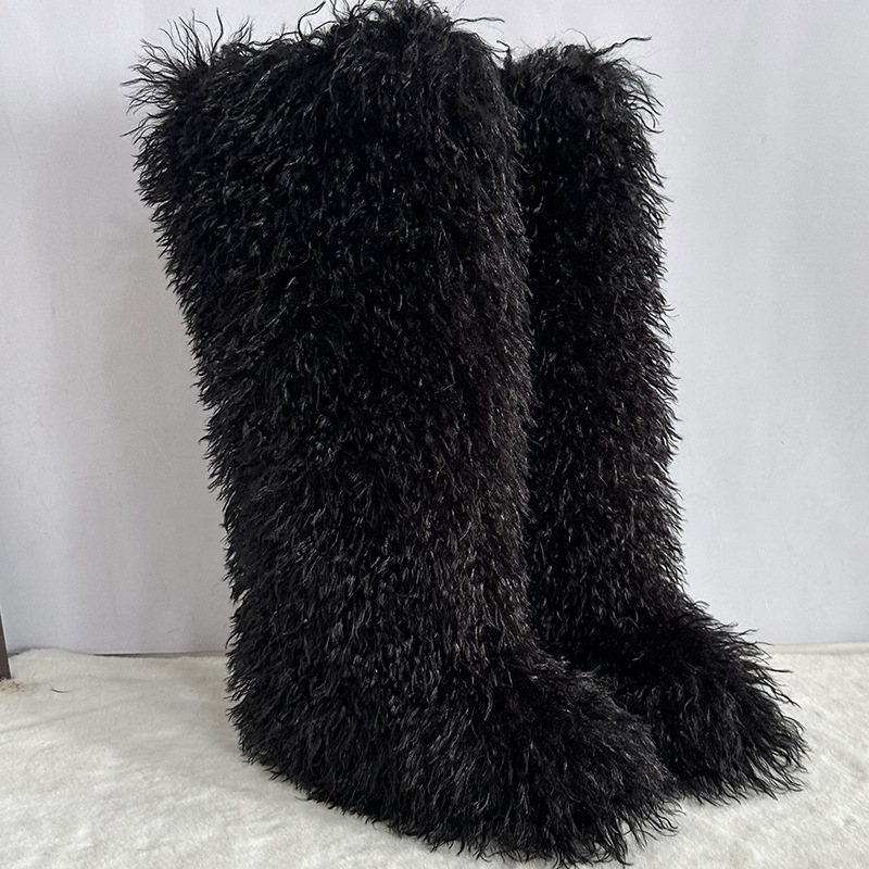Wholesale Women's Winter Comfort Mongolian Fur Tall Thigh High Boots with Suede Upper and Artificial Fur Lining