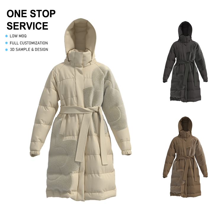 Women's Hooded Long Winter Down Jacket 90/10 White Duck Down Filling Sorona Agile Fabric Belted Puffer Coat