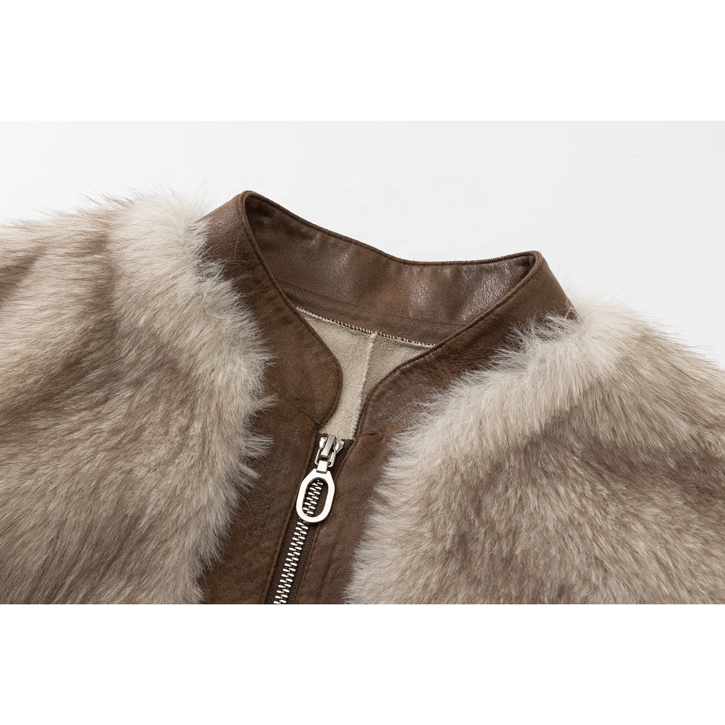 In Stock Factory Direct Women's Faux Fur Jacket | Crew Neck Zipper Faux Toscana Shearling Coat - Warm Winter Faux Fur Outerwear