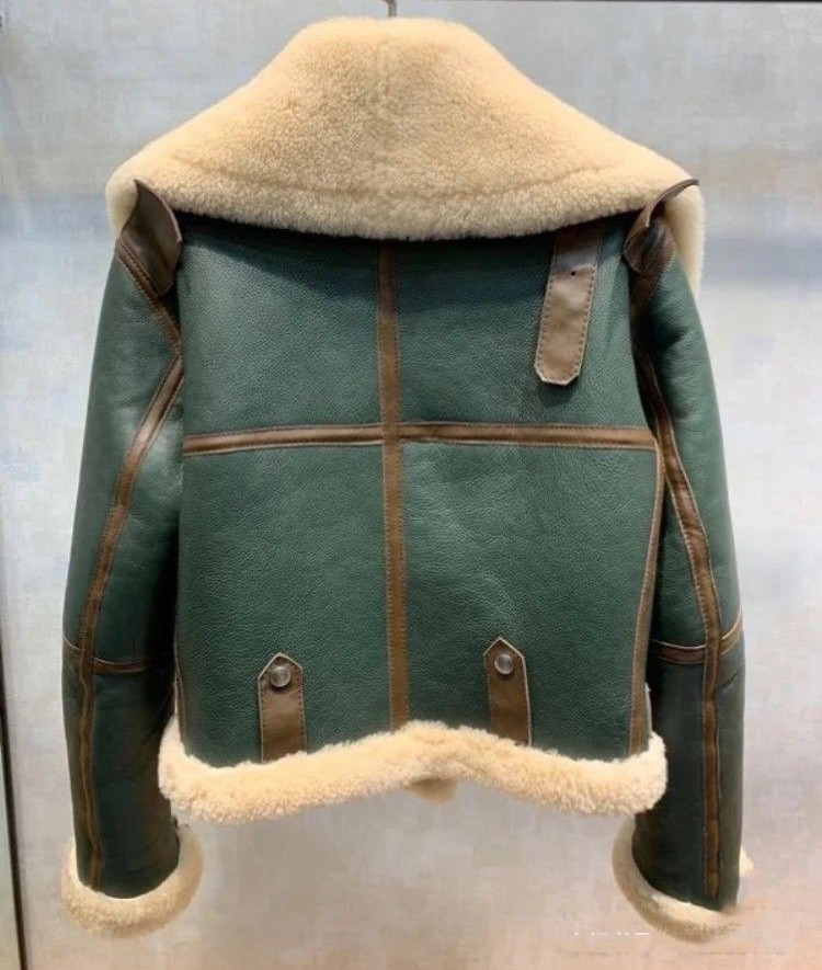 Women Winter Faux Fur Leather Jacket Large Lapel Shearling Motorcycle Jacket