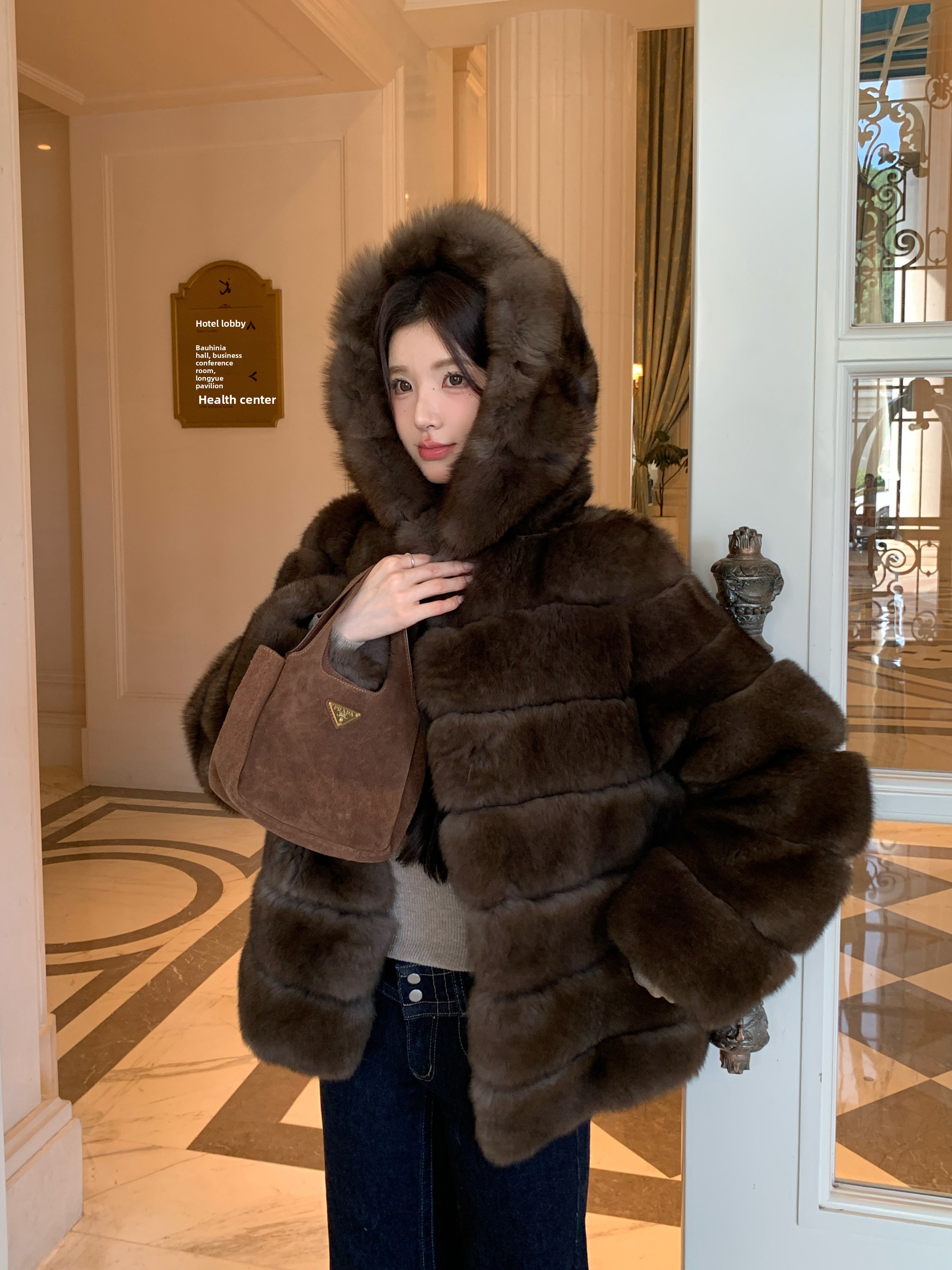 2026 Winter New High-Endimitation fur Purple Fox Fur Korean Style Thick Women's Youthful Hooded Fur Coat