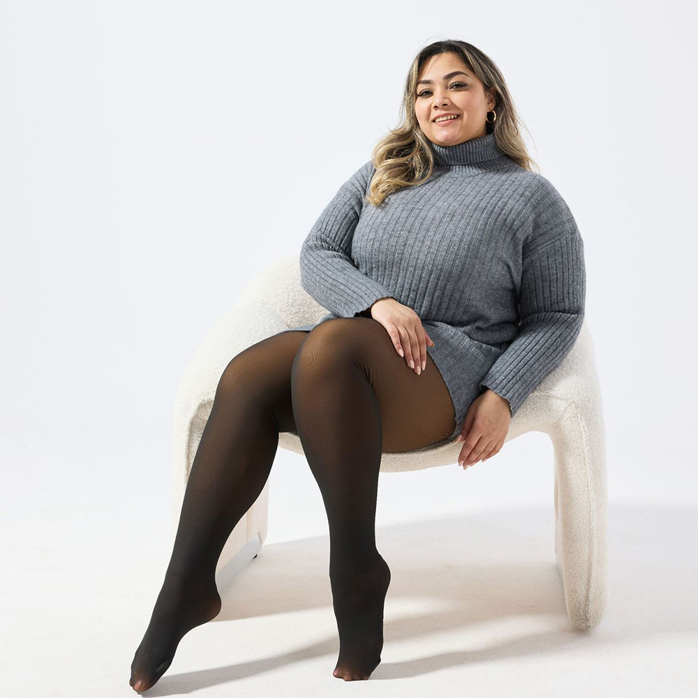 Multi Size One Line Crotch Bronze Caramel Warm Leggings 200g Fleece Lined Thermal Pantyhose Tights for Women Winter