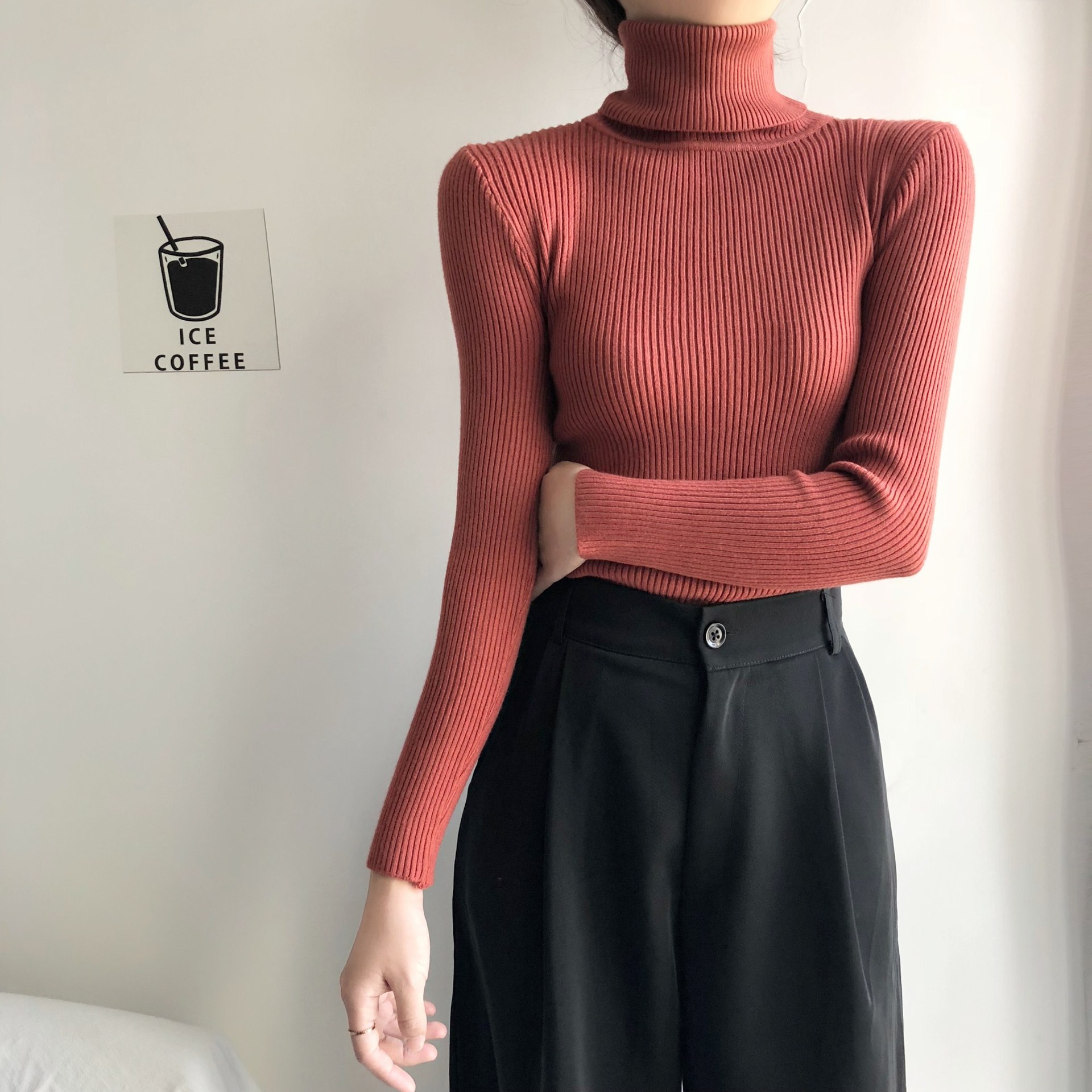 2024 Women's Turtleneck Sweater Slim Fit Knit Base with Long Sleeves Versatile Pullover with Inner Layer for Winter
