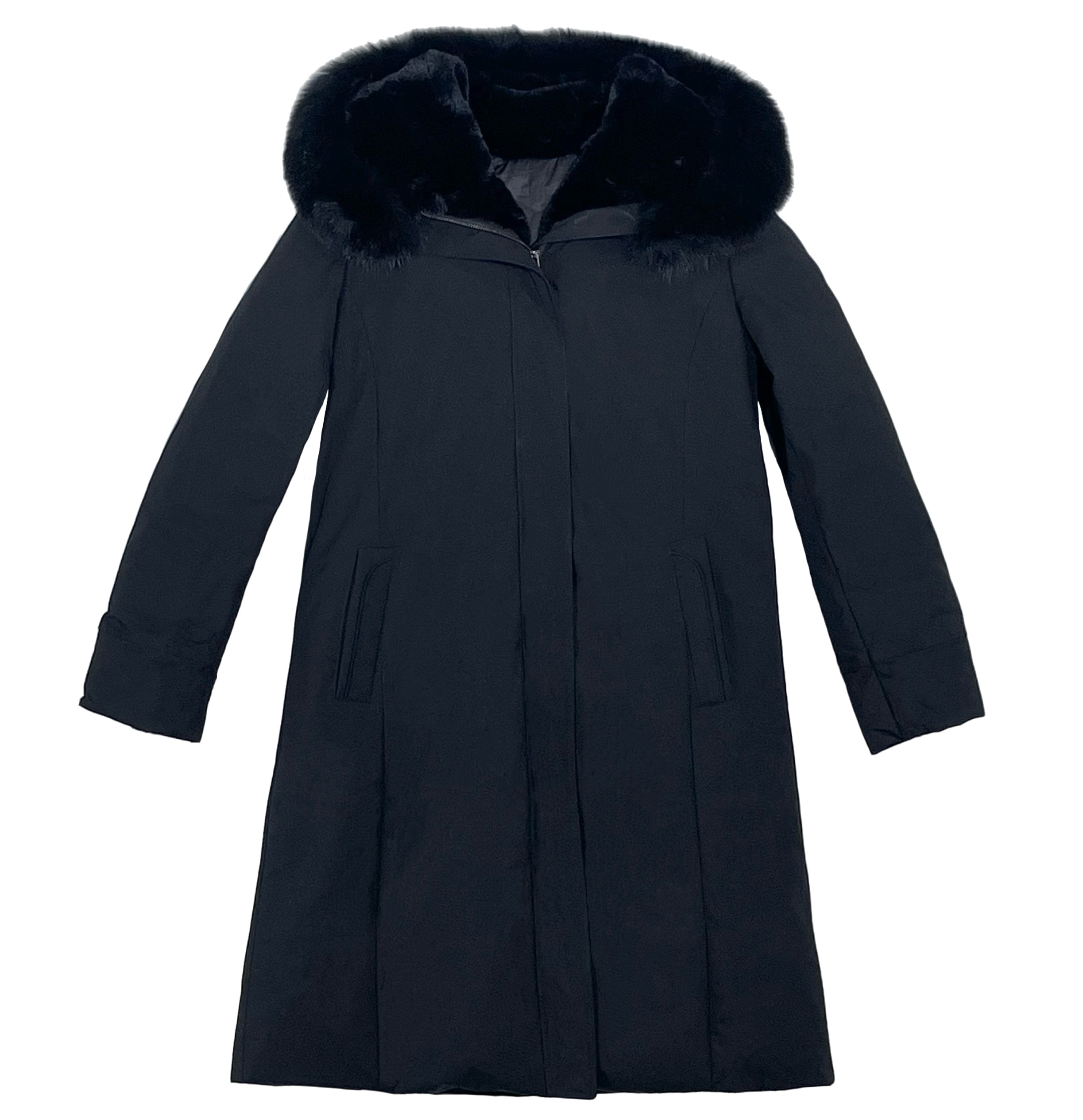 Black Long Winter Coats for Women Down Parka with Real Fur Lining Zip Down Parka Outerwear Jacket