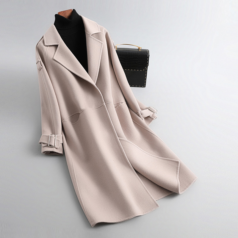 2023 Double Breasted Camel Cashmere 100% Wool Coat Casual Outwear Ladies Wool Overcoat