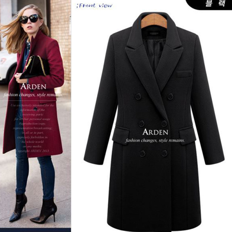 Wholesale British Style Long Wool Coat for Women Daily Commute Outwear Made From Woolen Cashmere Double Breasted Warm Overcoat
