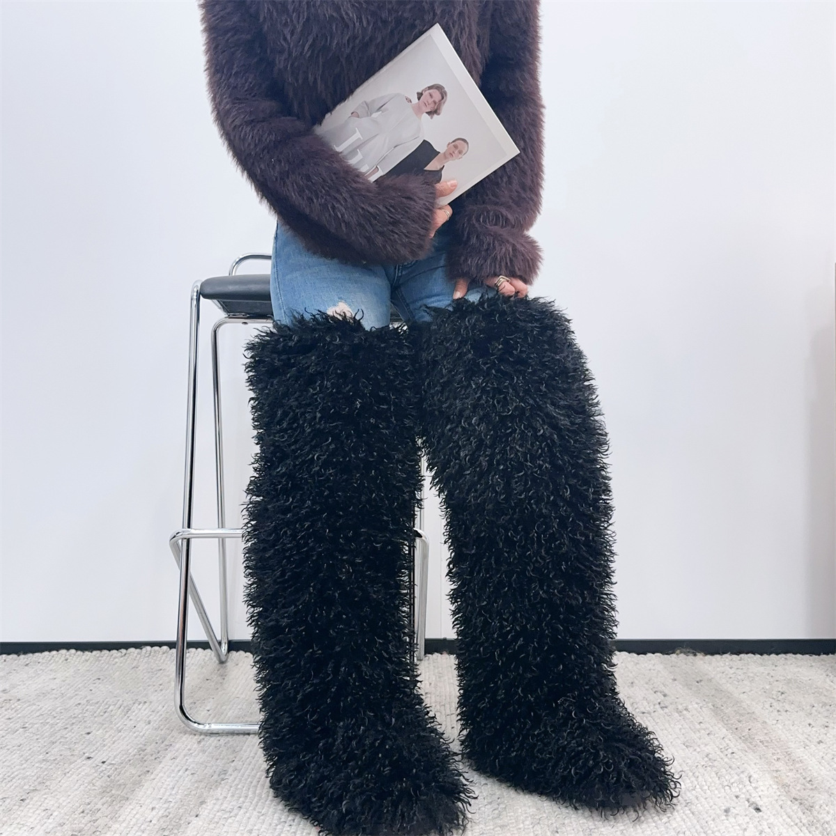 Winter New Length Women Snow Boots with Warm High Fur Boots Outdoor Fluffy Warm Ladies Fur Boots for Women