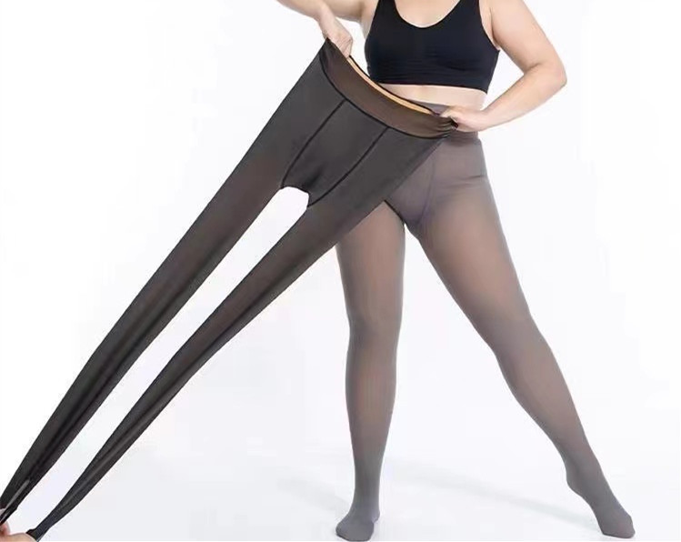 Wholesale Women High Fleece Leggings Sexy Translucent Slim Pantyhose Elasticity Autumn Warm Anti-Bacterial Full-Length Thermal