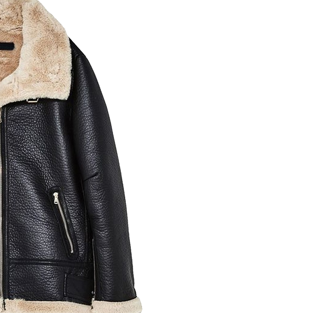 Designer Label Genuine Leather Women Shearling Leather Jacket Faux Fur Lapel Shearling Motorcycle Jacket For Women