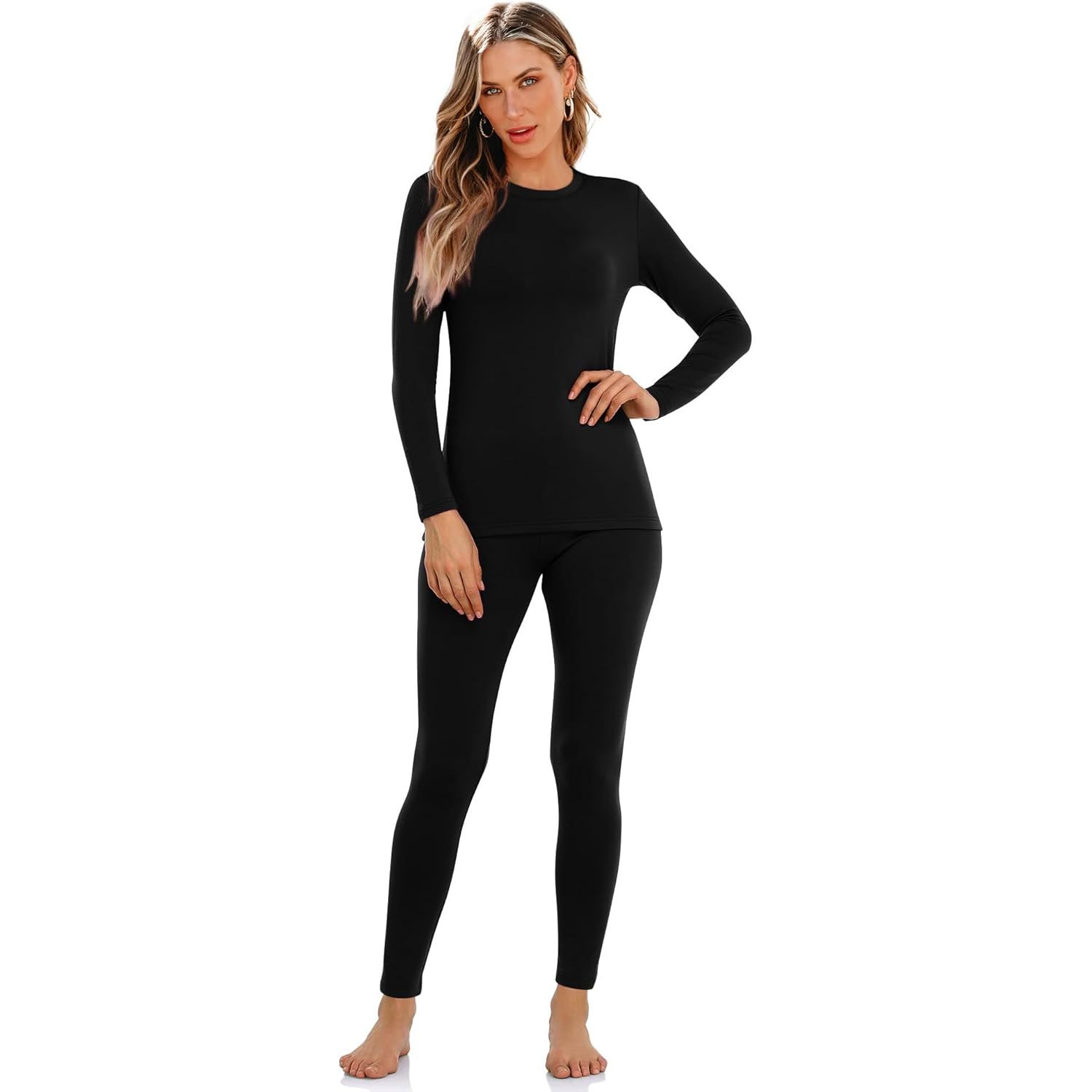 Thermal Underwear For Women Long Johns With Fleece Lined Long Sleeve Shirt Legging Lounge Set Cold Weather Top Bottom