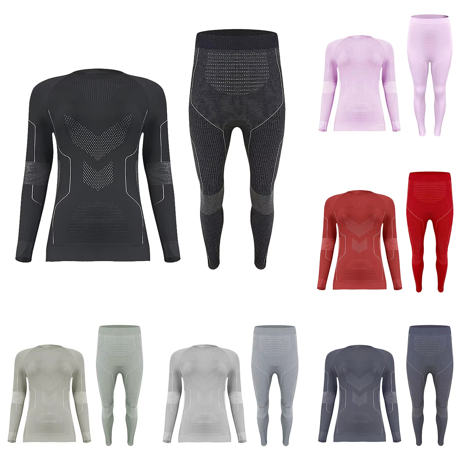 Women's Sports Underwear Fleece Thermal Compression Tights Ski Base Layer Tracksuit Skiing Running Winter Thermal Underwear Set