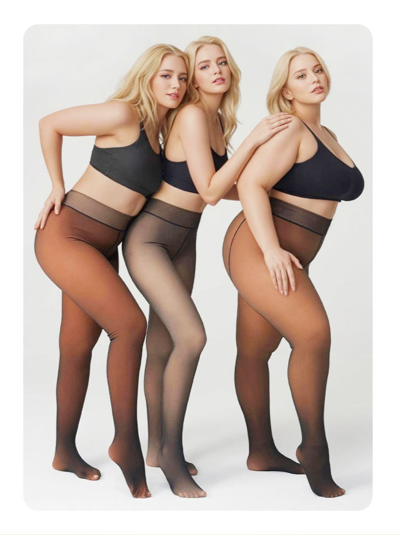 Multi Size One Line Crotch Bronze Caramel Warm Leggings 200g Fleece Lined Thermal Pantyhose Tights for Women Winter