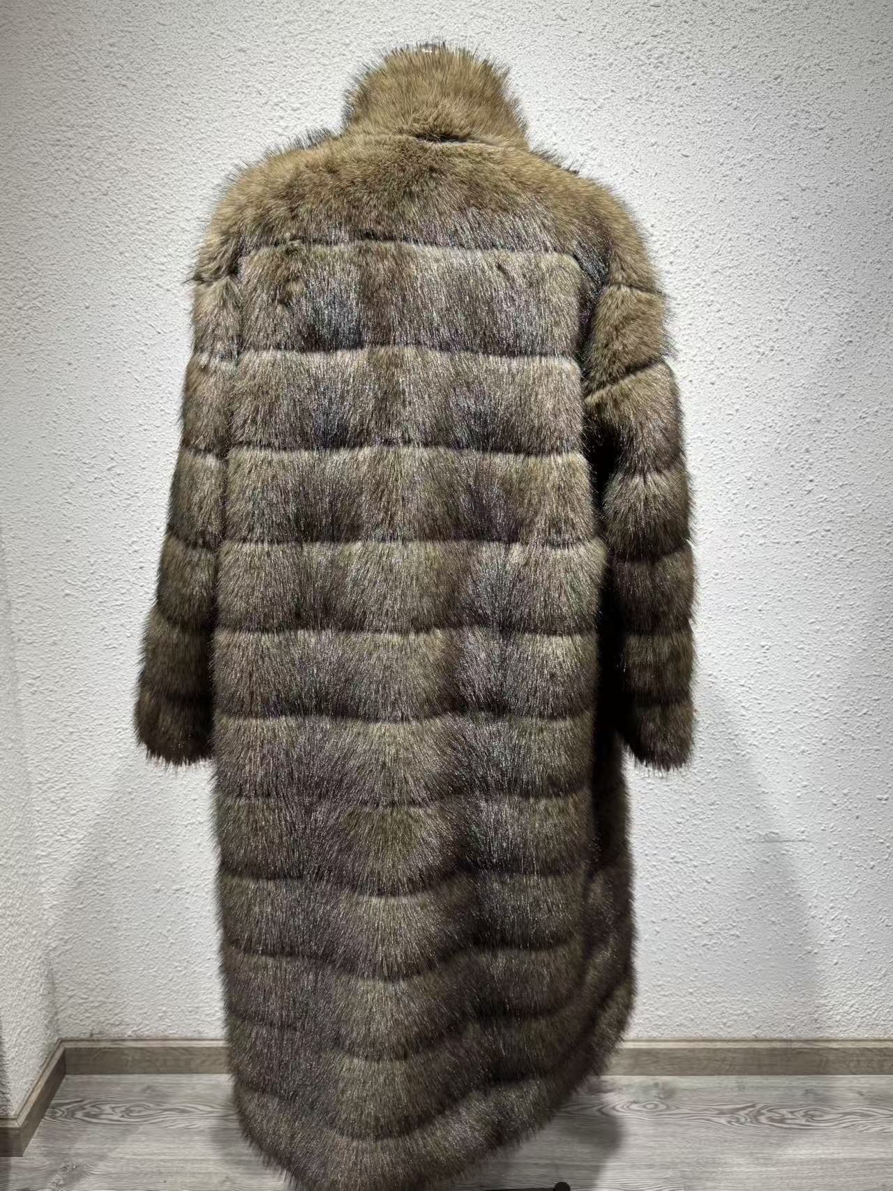 Women's Long Faux Fur Coat, Luxury Stand Collar Faux Fox Fur Maxi Coat, Winter Warm Full Length Plush Outerwear