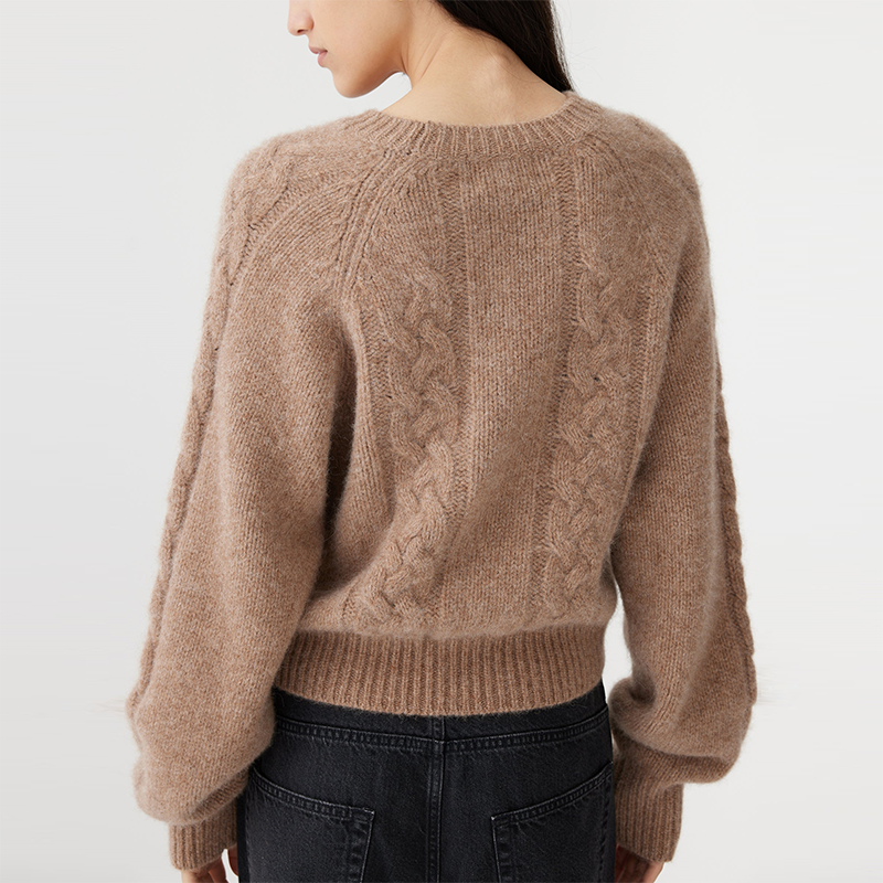 High Quality 100%l Cashmere Women's Cable Knitting Pullover Round Neck Knitwear Loose Fit Winter Decorative Zip Sweater