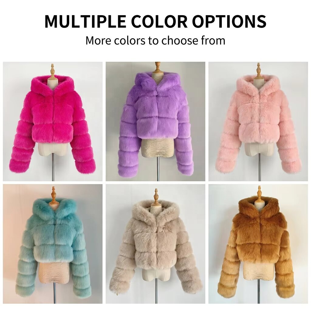Winter Women Fur Coat Faux Fur Jacket Fashion Cropped Top Fur Coat With Hood For Lady