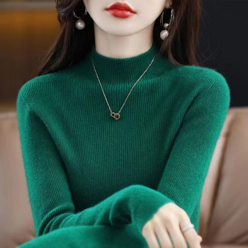 Womens Fall Winter Wool Half Turtle Neck Slim Fit Thermal Base Layer Top Merino Knitwear Pullover Casual Seamless Sweater