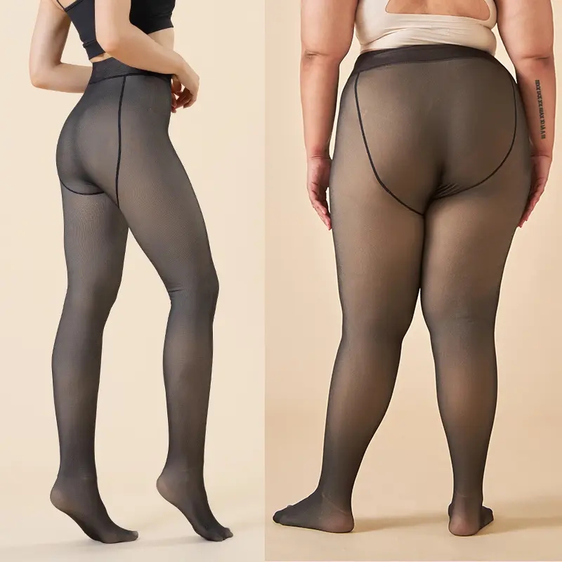 Plus Size Fleece Lined Thermal Winter Pantyhose Tights Thick Transparent Warm Legging for Women