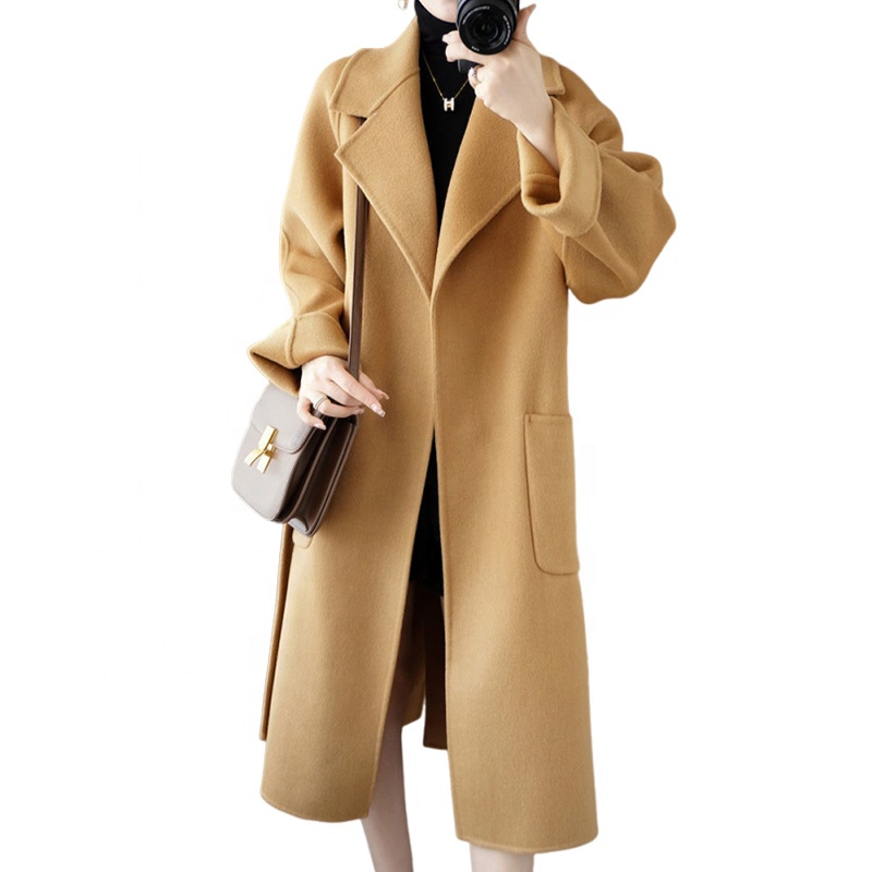 Boying Women's Double-Faced Wool Cashmere Mid-Length Winter Coat Stylish Loose Fit Overcoat Warmth Fur Women's Woolen Outerwear