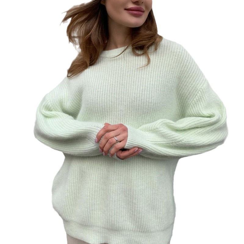 Autumn Winter Korean Style Acrylic Sheep Velvet Thick Solid Color Women's Sweater Lazy Loose Super Soft Knitted Top Front