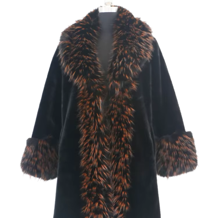 Women's Casual Faux Mink Coat With Fox Fur Collar Luxury Shearling Trench Coat Thick Woman Clothes
