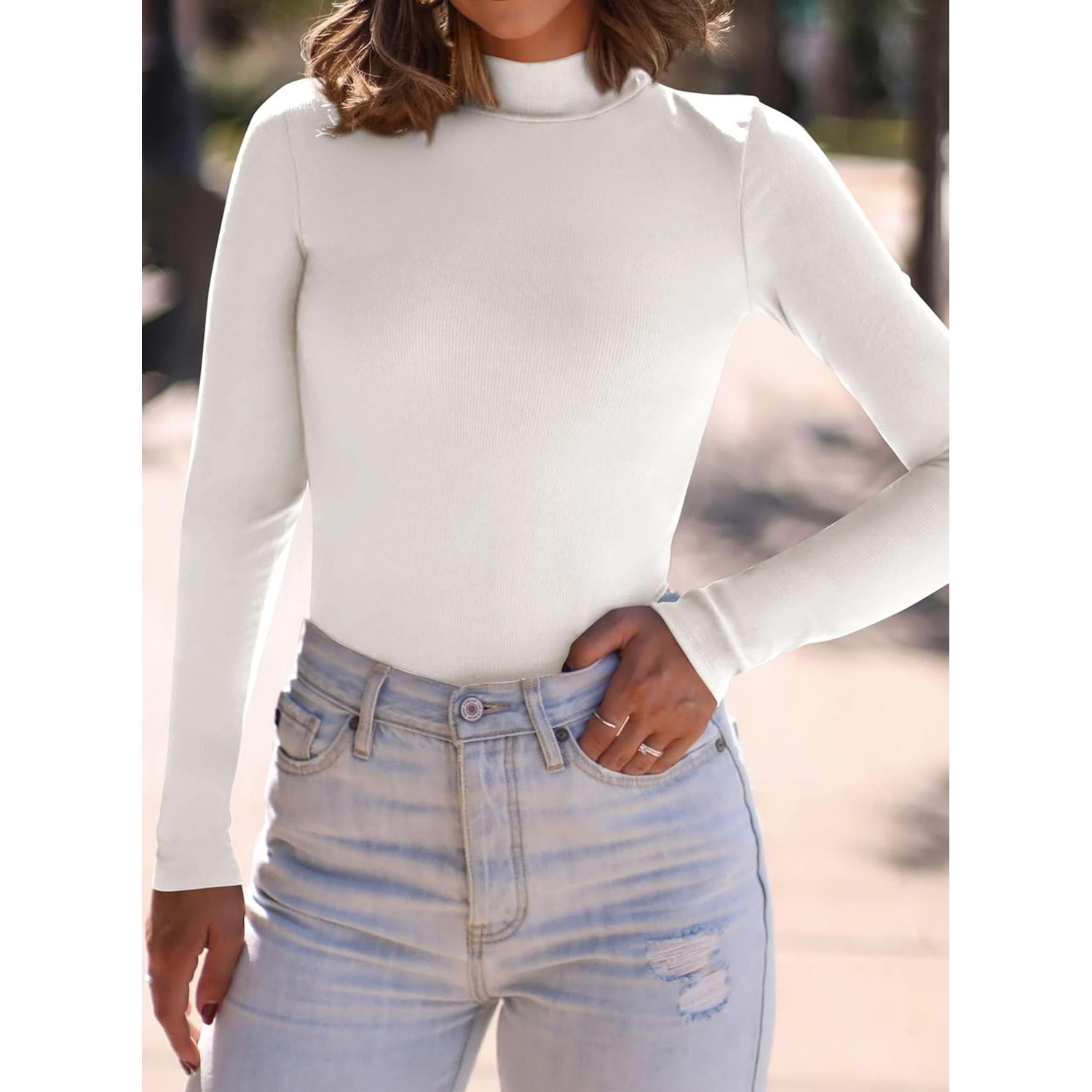 Custom 2025 Fall Women's Turtleneck Long Sleeve Basic Tees Ribbed Fitted Tops with Thermal Layering Knit Top Clothes