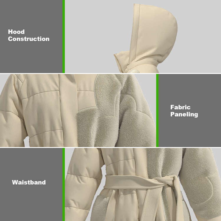 Women's Hooded Long Winter Down Jacket 90/10 White Duck Down Filling Sorona Agile Fabric Belted Puffer Coat