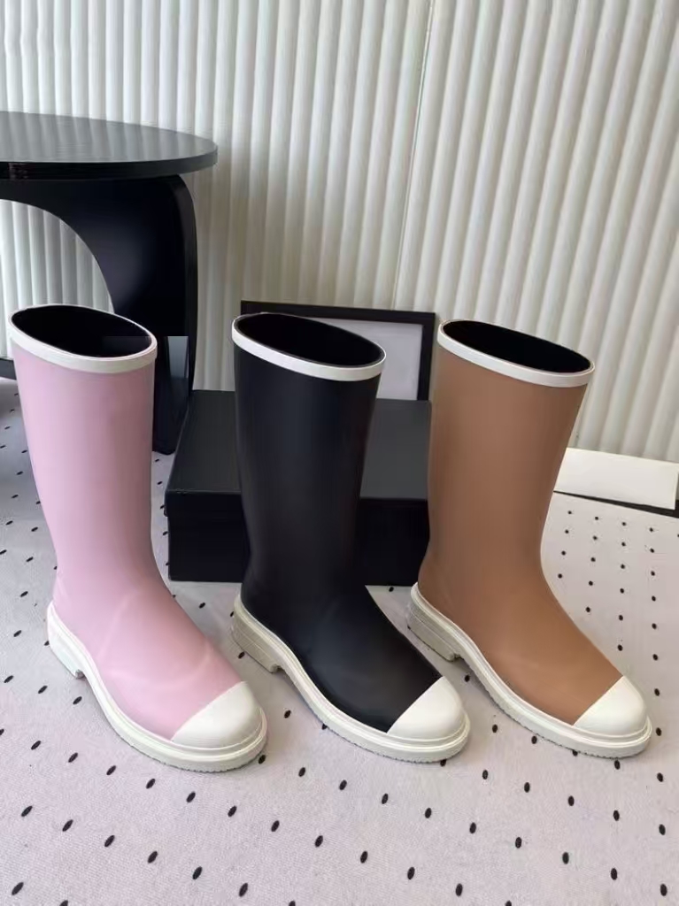 Women's for Style Solid Tall Rain Boots-Waterproof Cap Toe Chunky Sole Chic Fashion Rubber Wellingtons Autumn/Winter