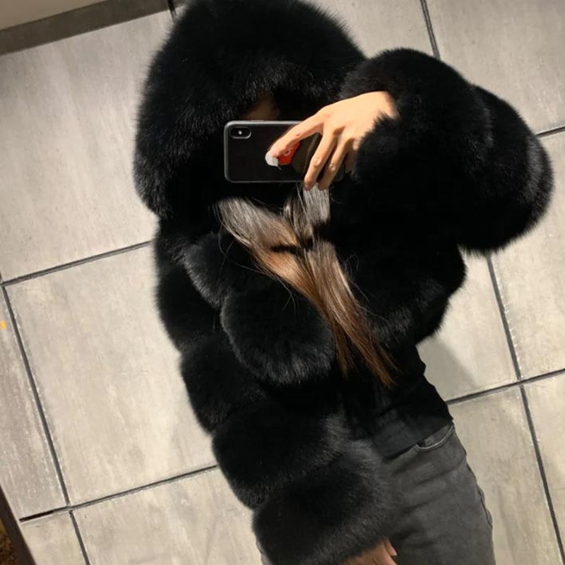 Winter Women Fur Coat Faux Fur Jacket Fashion Cropped Top Fur Coat With Hood For Lady