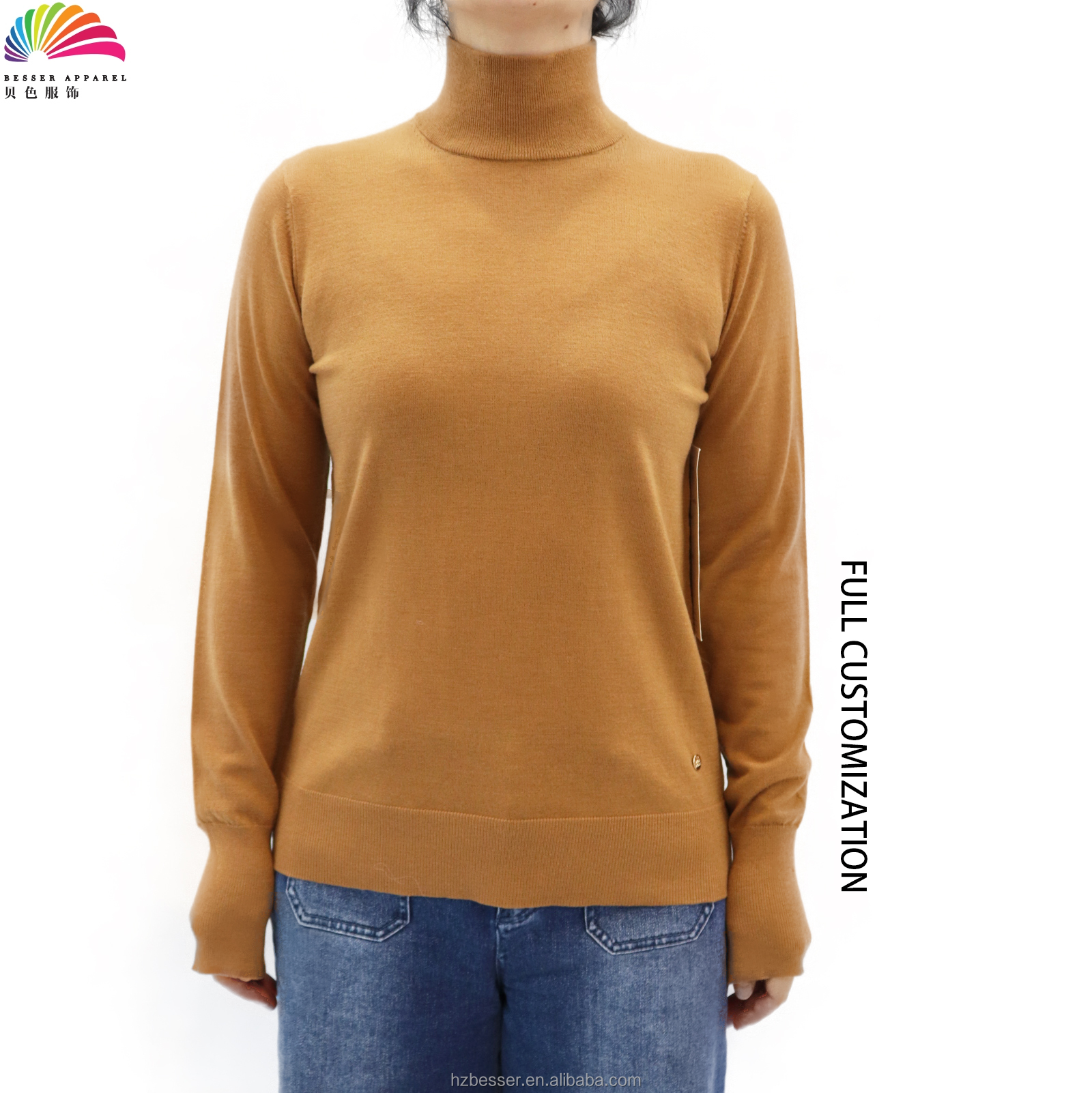 Factory Custom Merino Wool Turtleneck Base Layer Women's Knitted Long Sleeve Sweaters for Everyday