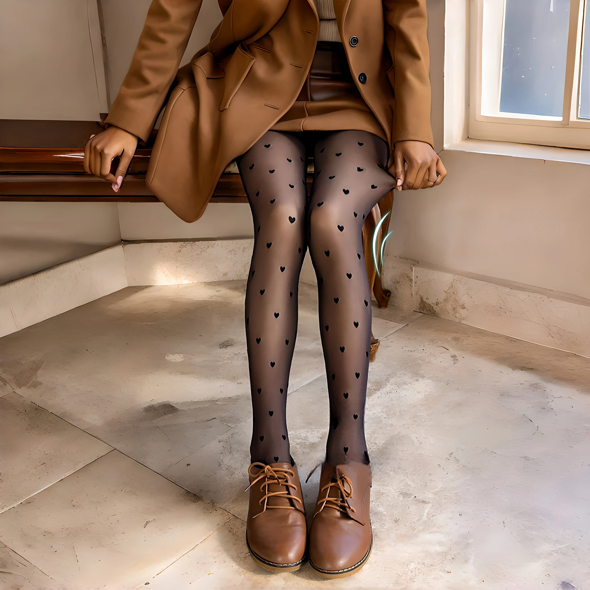 Women's Polka Dot Love Winter Warm Sexy Elastic Translucent Pantyhose Female Fleece Thermal High Waist Slim Tight Leggings