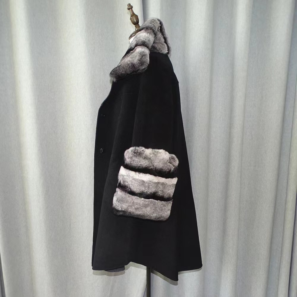 2022 Popular Women Cashmere Coat Women Warm Fashion Wool and Fur Trim Overcoat