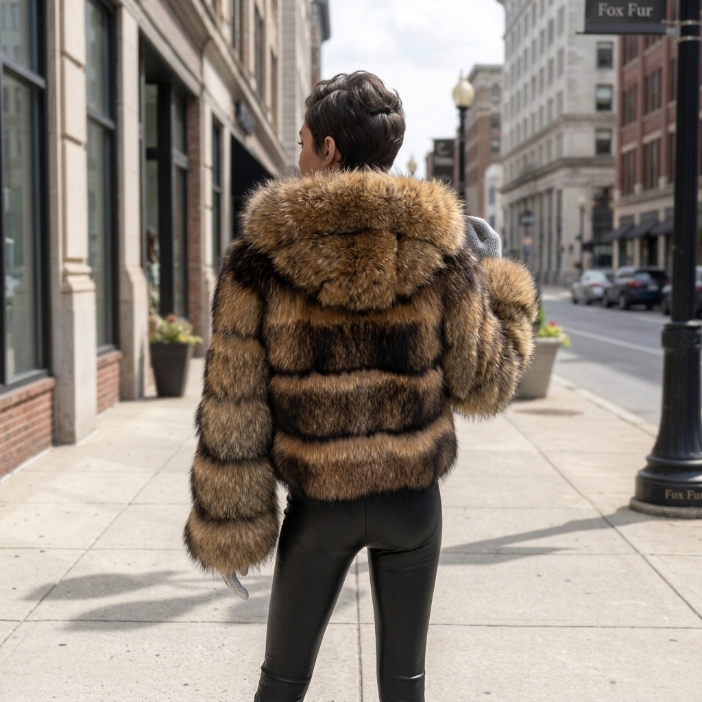 Luxurious Lady's Raccoon Fur Coat With a Thick Hood and Long Sleeves Real Fur Jacket Women's High-quality Fur Clothing