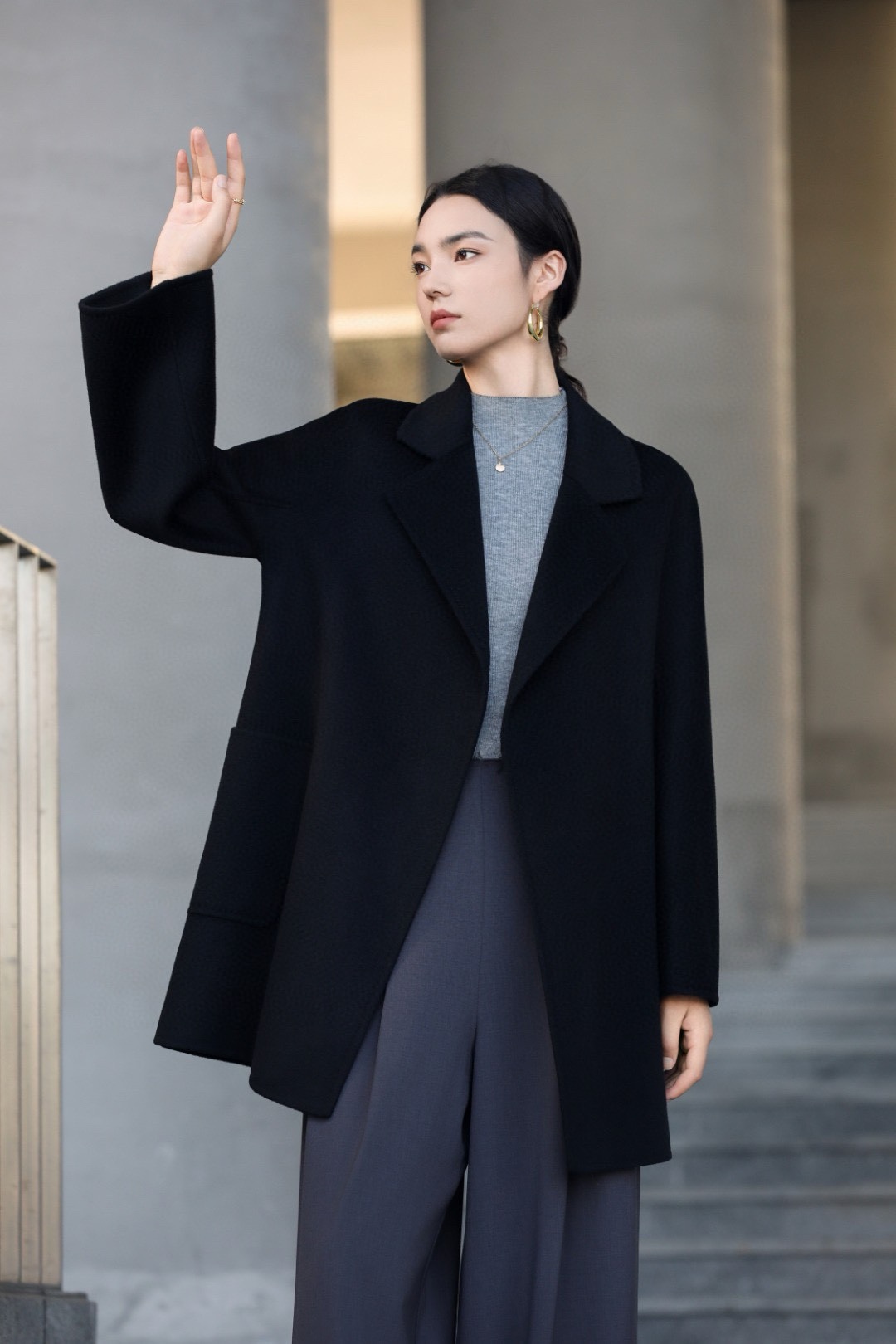 High Quality 100% Wool Coat Classic Office Lady Cashmere Winter Overcoat for Women