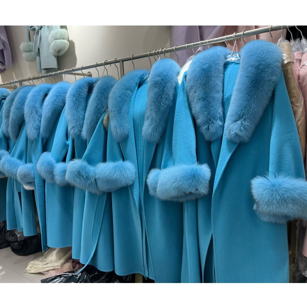 RXFurs Autumn Winter Thick Warm Elegant Long Style Fancy Design Big Fox Fur Collar Women 100% Wool Overcoat Cashmere Fur Coat