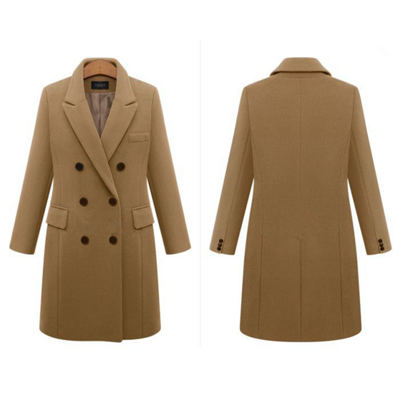 Wholesale British Style Long Wool Coat for Women Daily Commute Outwear Made From Woolen Cashmere Double Breasted Warm Overcoat