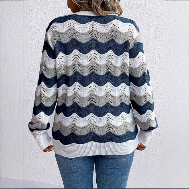 Factory Made Womens V Neck Hollow Knit Sweater Thin Polyester Casual Loose Plus Size Autumn Winter Style