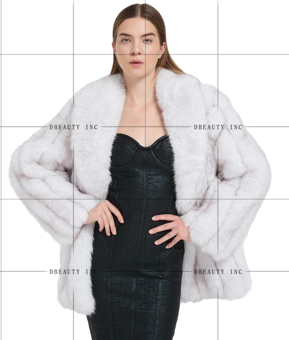 Women's Winter Warm Fluffy Faux Fox Fur Parka Jacket Eco-Friendly Luxury Plus Size Outerwear Dyed Processing