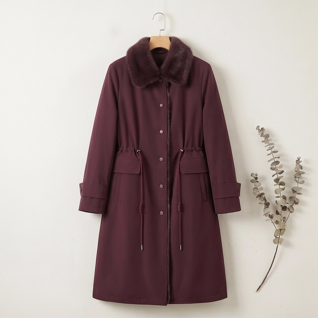 Elegant Mink Fur Lined Winter Parka, Women's Long Water-Resistant Coat for Cold Weather &amp; Office Wear