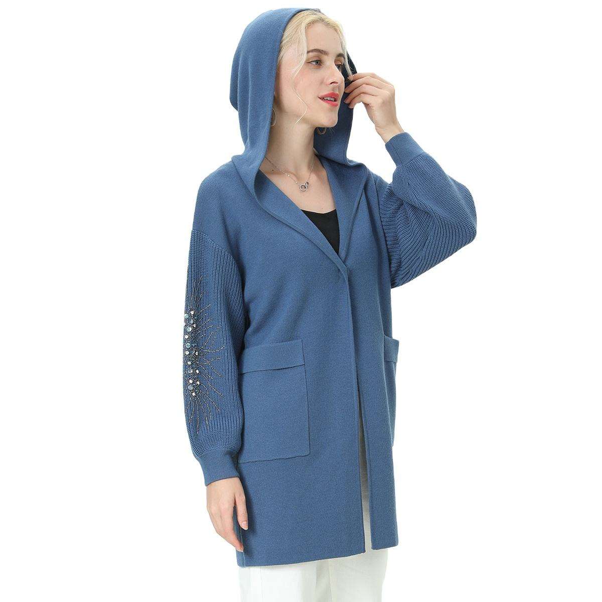 Custom Women Knitted Sweaters Winter Knitwear Casual Long Sleeves Knit Hoodie Cardigan Winter Sweater