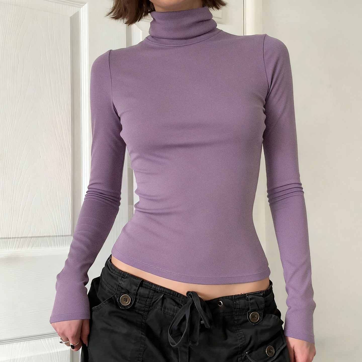 Autumn Women Turtleneck Slim Fit Knit Top Long Sleeve Base Layer T Shirt European American Fashion Casual Tee