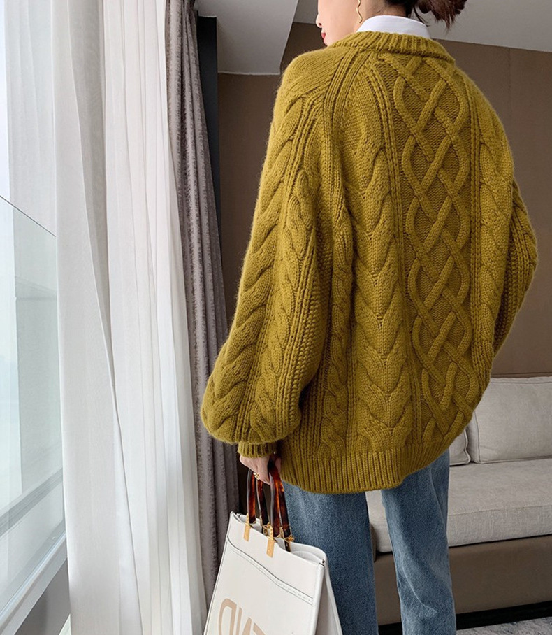 New Office Lady Style Thickened Knitted Pullover Sweater for Women Loose Crew Neck Sweater for Spring and Winter