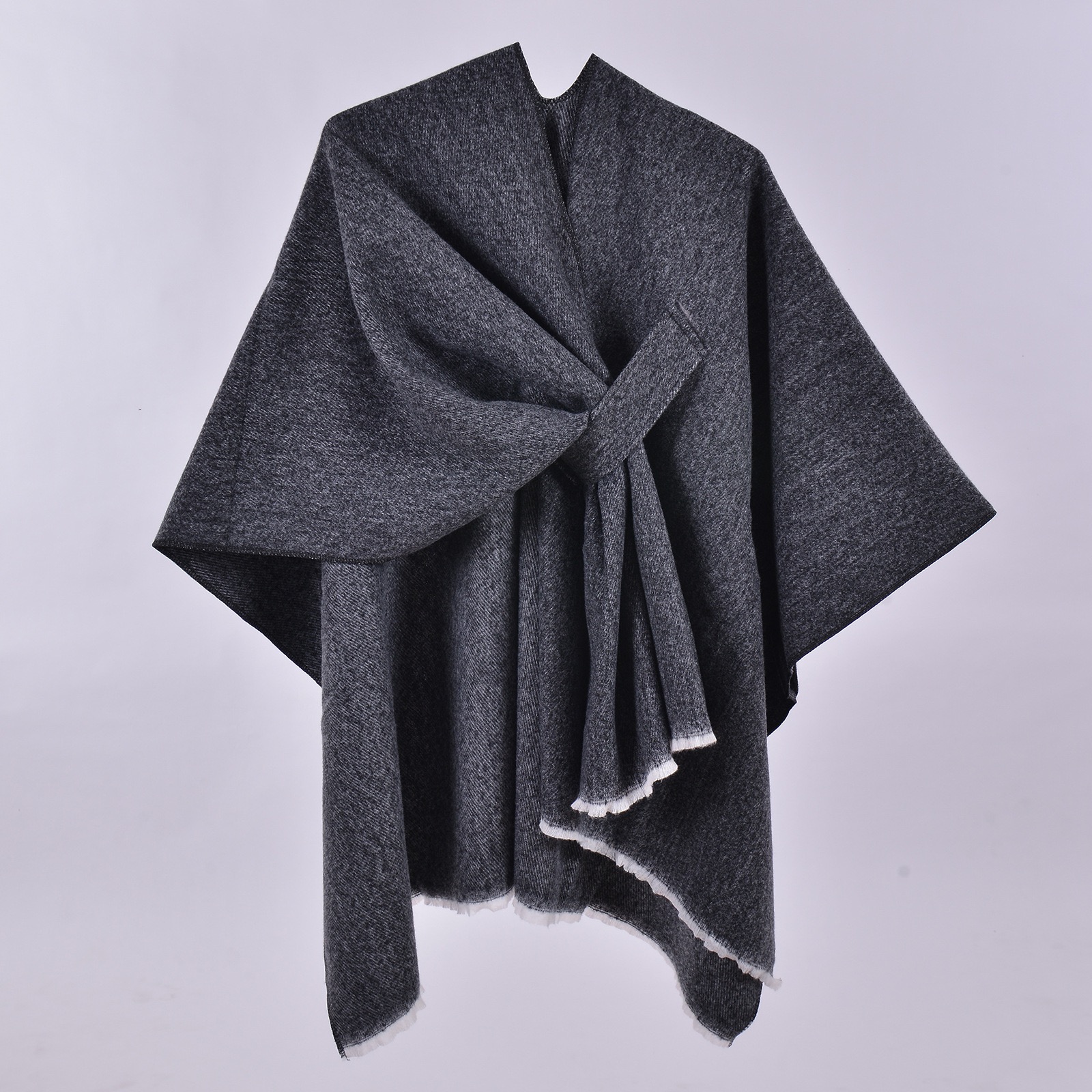 Autumn Winter Wholesale Ladies Open Front Cross Plain Capes Solid Color Cashmere Feel Acrylic Ponchos Fashion Traditional Shawls